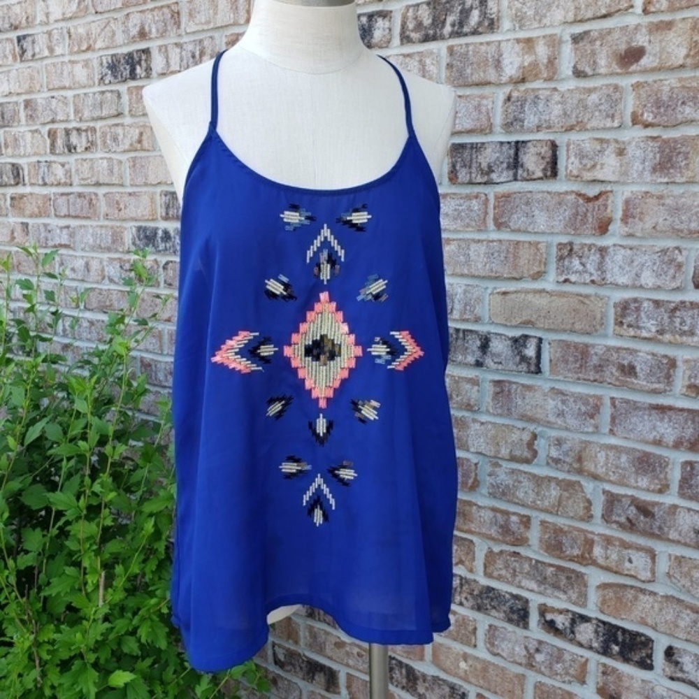 DINA BE embellished blue tank tops sz M